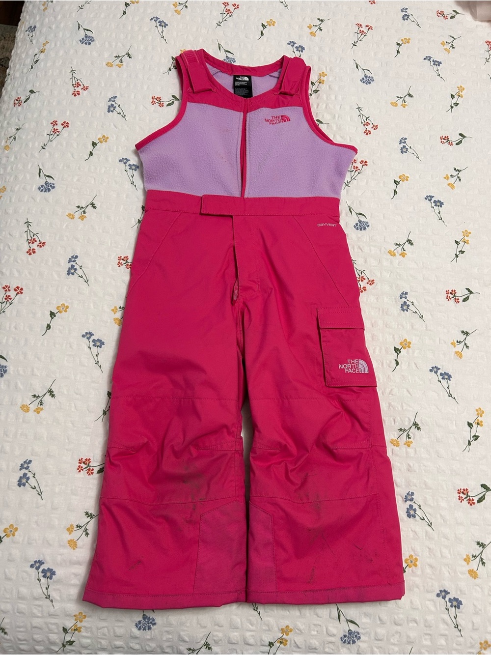 The North Face Pink and Lavender Kids Snow Overalls . Size 3 T.